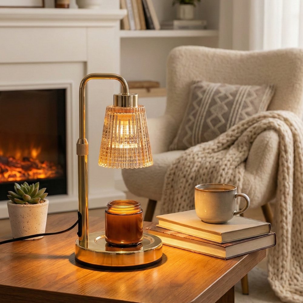 Wärmelampe für Duftkerzen mit Glasschirm – Tischlampe, Metall, dimmbar, für Wohnräume