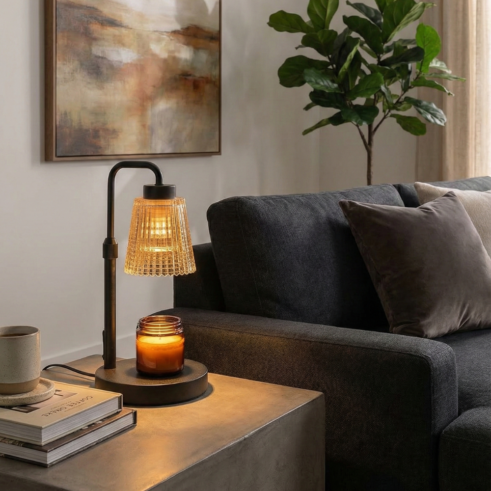 Wärmelampe für Duftkerzen mit Glasschirm – Tischlampe, Metall, dimmbar, für Wohnräume