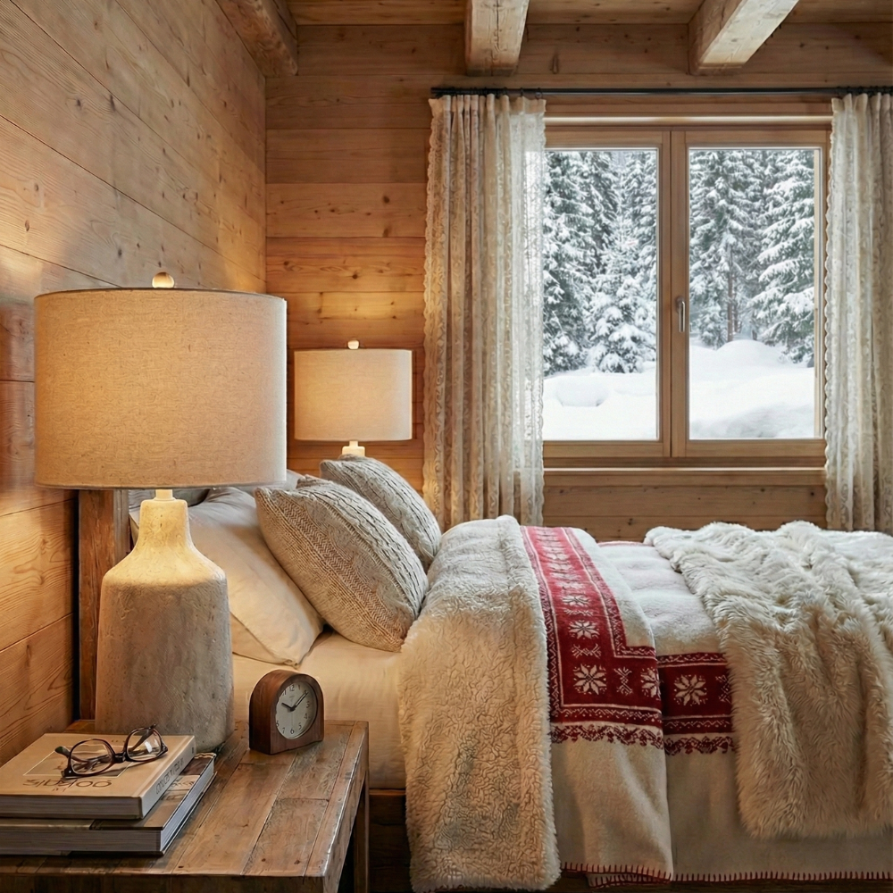 Tischlampe mit Keramikfuss und Stoffschirm – E27, Naturfarben