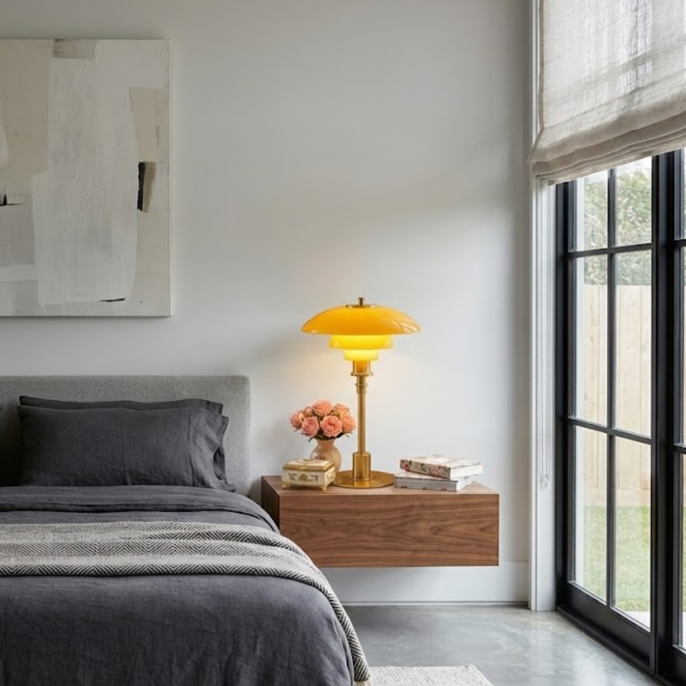 Layered Shade Table Lamp – Metal & Acrylic Desk Light, Warm White, Modern Retro Design