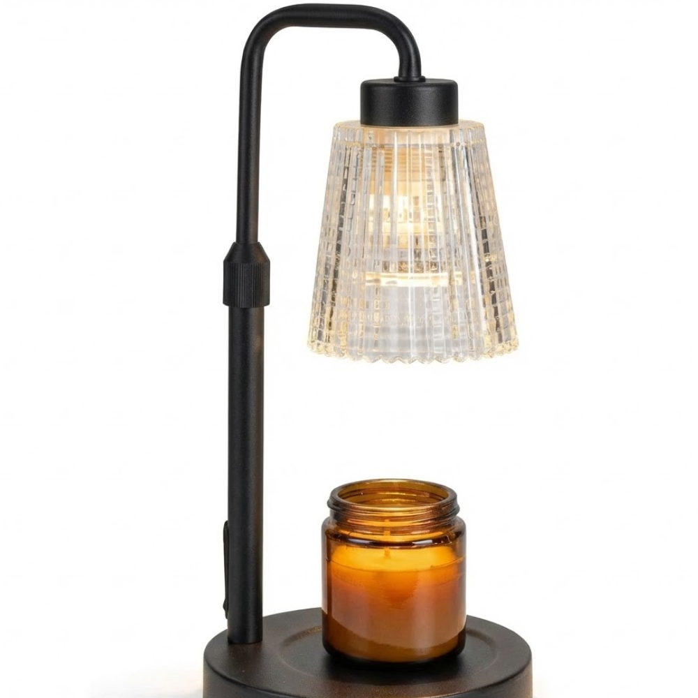 Wärmelampe für Duftkerzen mit Glasschirm – Tischlampe, Metall, dimmbar, für Wohnräume