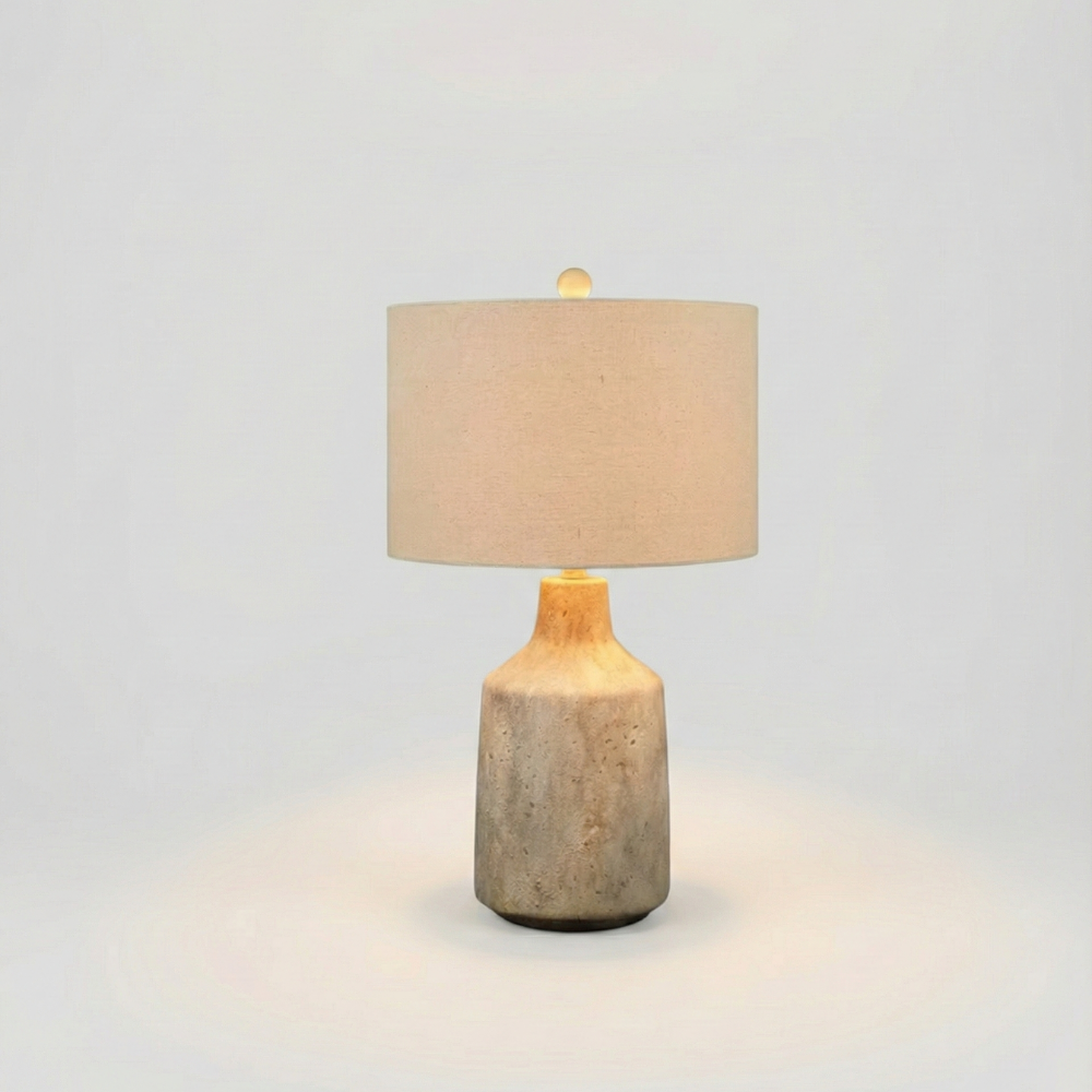 Tischlampe mit Keramikfuss und Stoffschirm – E27, Naturfarben