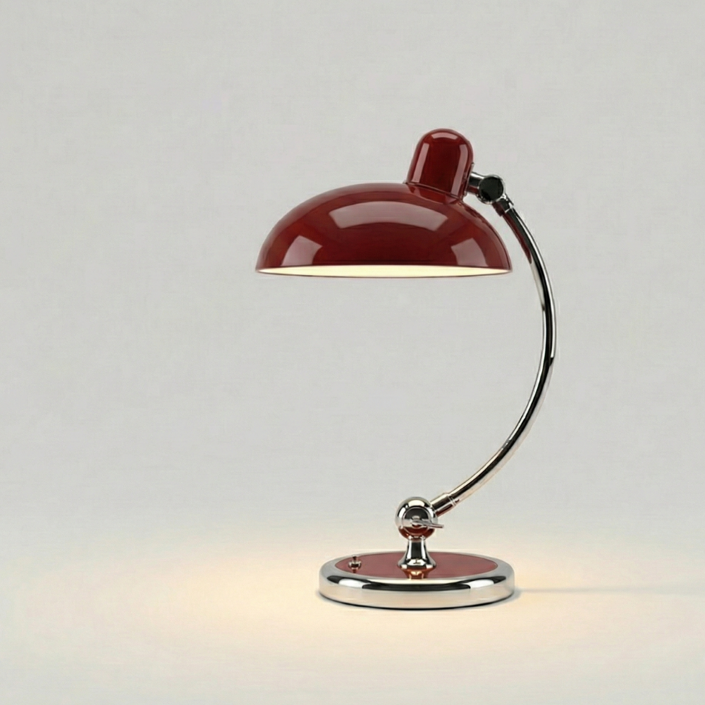 Tischlampe mit Metallgestell und Halbkugel-Schirm – E27