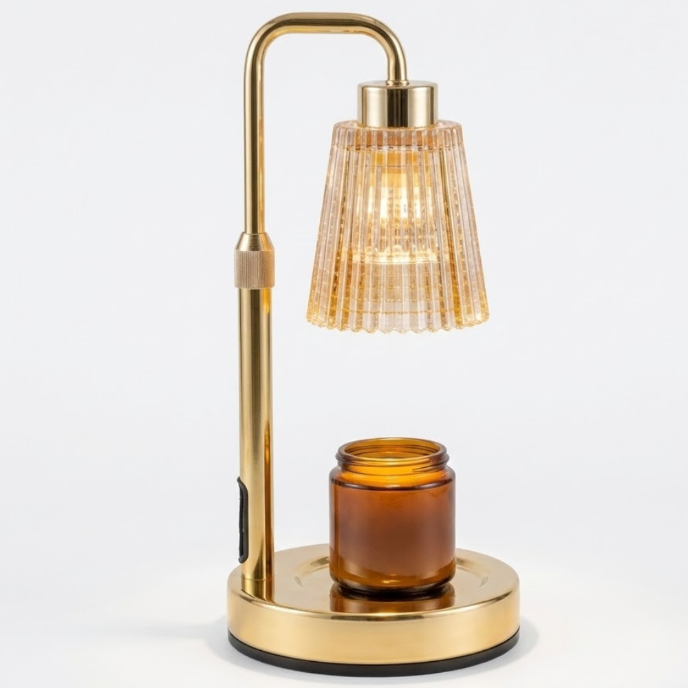 Wärmelampe für Duftkerzen mit Glasschirm – Tischlampe, Metall, dimmbar, für Wohnräume